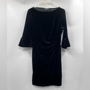 Ralph Lauren Dress Womens 10 Elsietta Black Velvet Bell Sleeve Cocktail